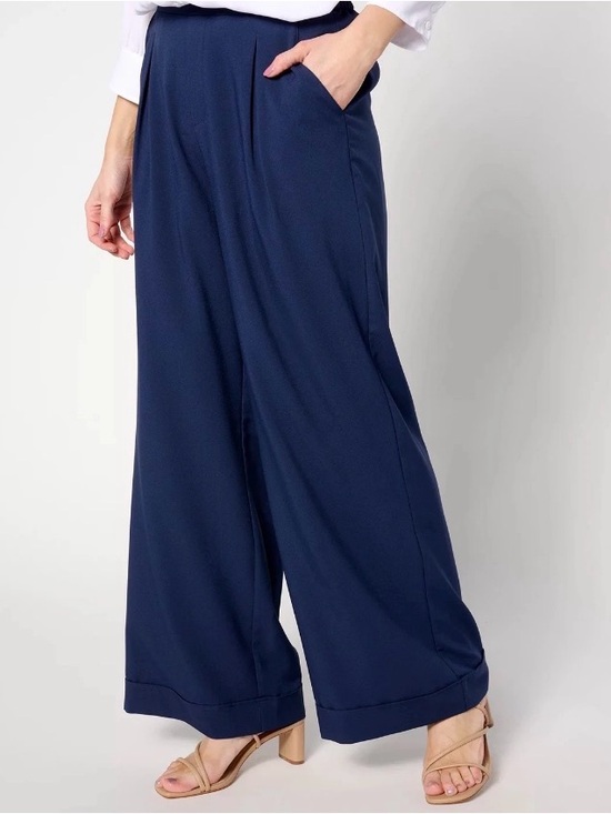 Beautiful by Lawrence Zarian Pants - New BEAUTIFUL by Lawrence Zarian Navy Blue Pull-On Wide Leg Pants XL